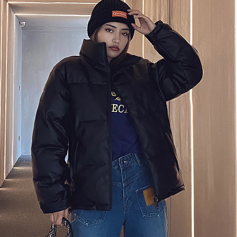 Short Coat Women's Coat M-3XL Snow Coat Women's Winter PU Leather Coat Thick Zipper Warm Windproof Fashion Coat Autumn Winter