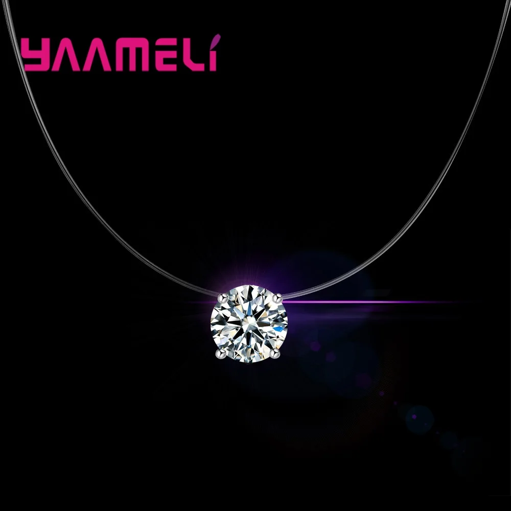 

925 Sterling Silver Necklace For Female Women Girl Love Crystal Shiny Jewelry Round Casual Party Accessories Daily Wear