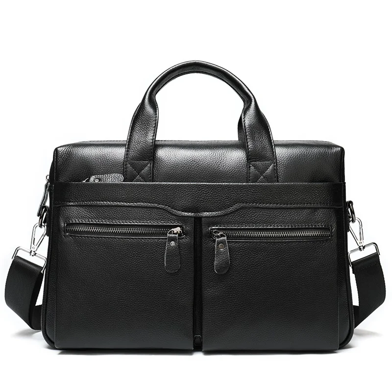 business men's briefcase for laptop messenger bag men leather genuine laptop bags for men cow leather mens bag briefcase    9006