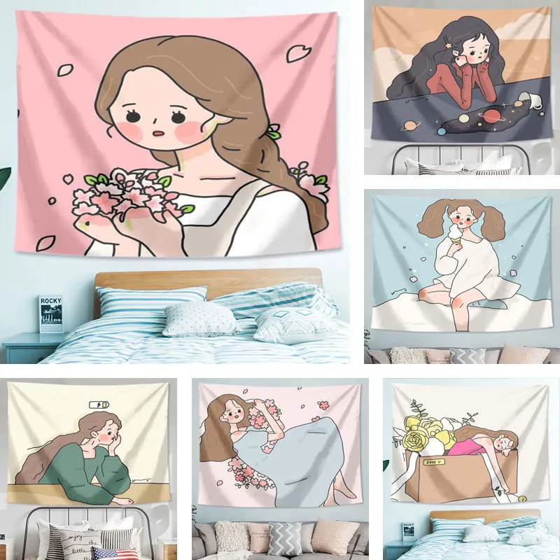 

Rushed Korean Background Cloth Ins Cute Girl Wall Hanging Tapestry Kawaii Decor Decoration Layout Room Bedside