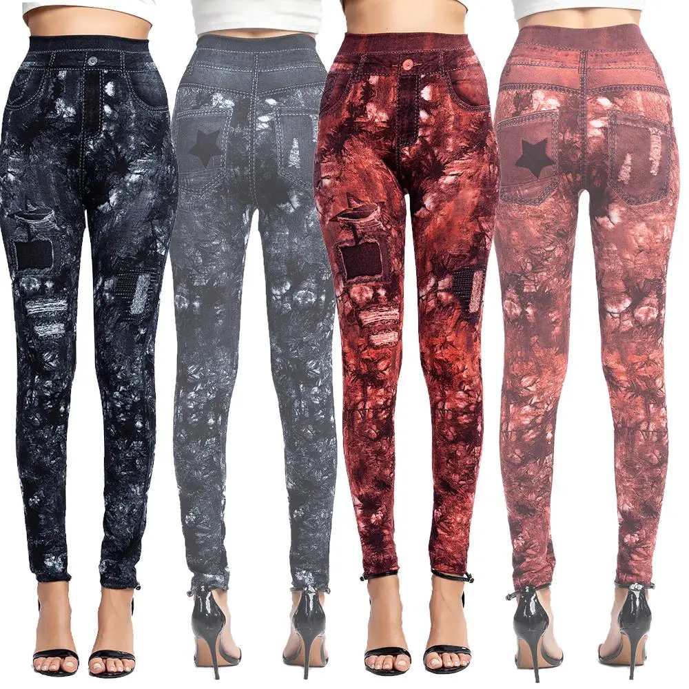 

2021 Women Leggings Print Leggings Imitation Jean Slim Fitness astic Seamless Leggings Push Up Leggings High Waist Pants 3XL