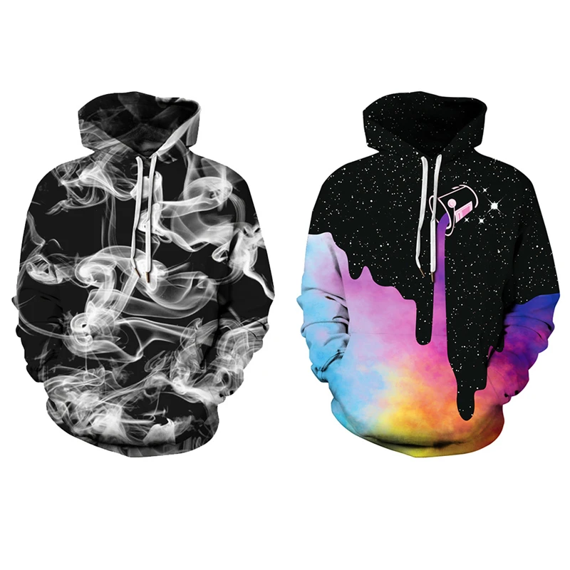 

2021 Spring And Autumn New Starry Sky Ink Digital Printing Pullover Hooded Sweater Plus Size Lovers Baseball Uniform Hoodie