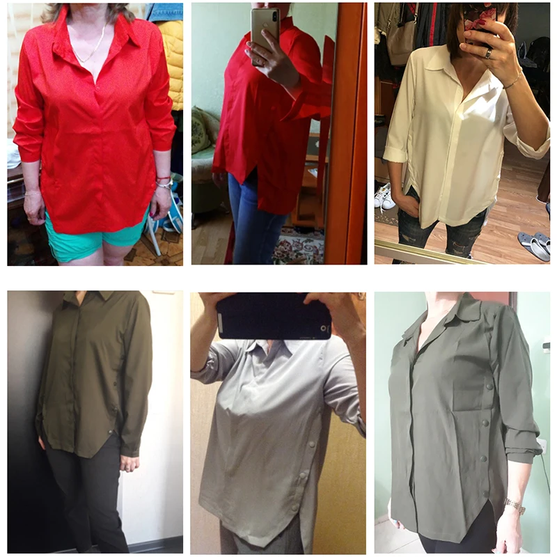 Женская шифоновая рубашка размера 5XL с разрезом на Подоле и пуговицами