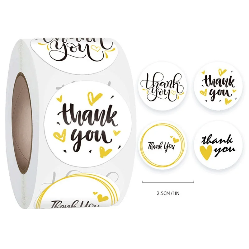 

500pcs/roll 1inch Love Thank You Stickers Adhesive Gift Bag Seal Label Paper Sticker Festival Party Decor Scrapbooking DIY Craft