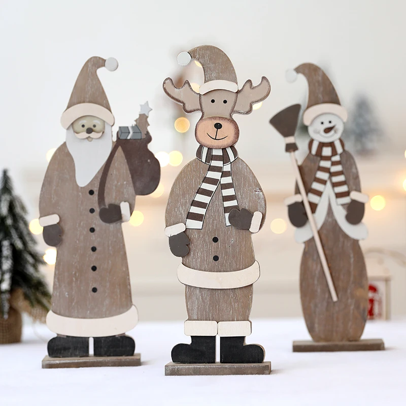 

Christmas wooden cartoon Santa snowman deer ornament window cafe scene festival decoration ornaments