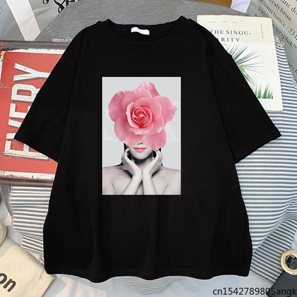 

Футболка женская с цветочным принтом, простая Удобная Повседневная рубашка с коротким рукавом, в стиле Харадзюку, большие размеры, на лето