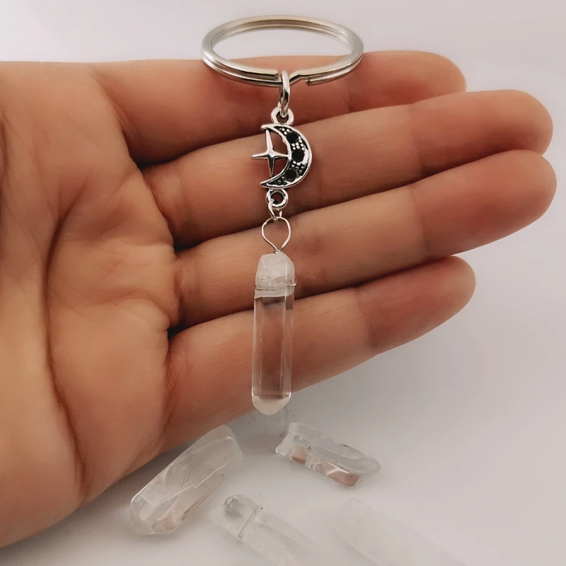 Прозрачная цепочка для ключей с кварцем и Луной-в стиле бохо со стержнем