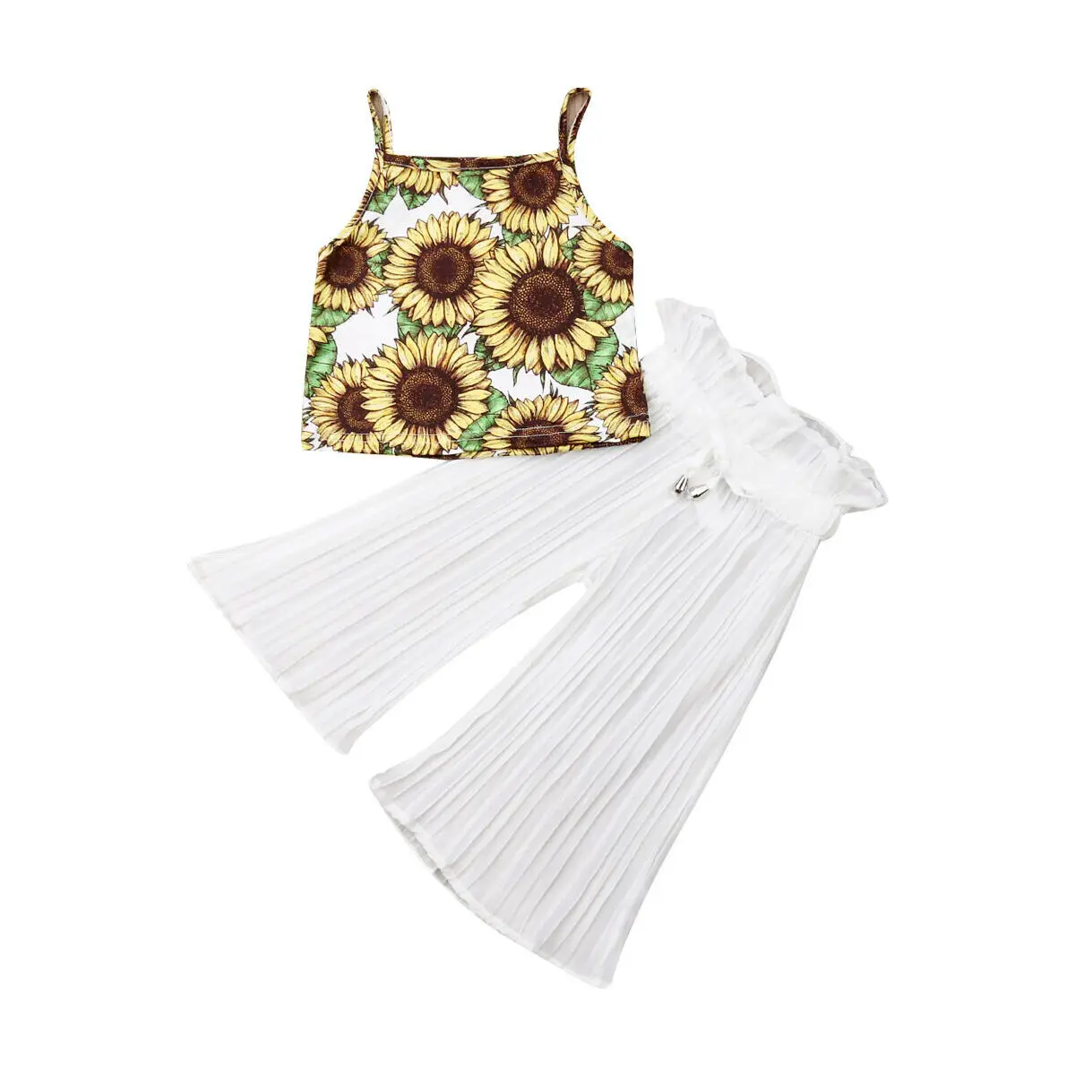 Милая Одежда для маленьких девочек топы с подсолнухами + длинные штаны оборками