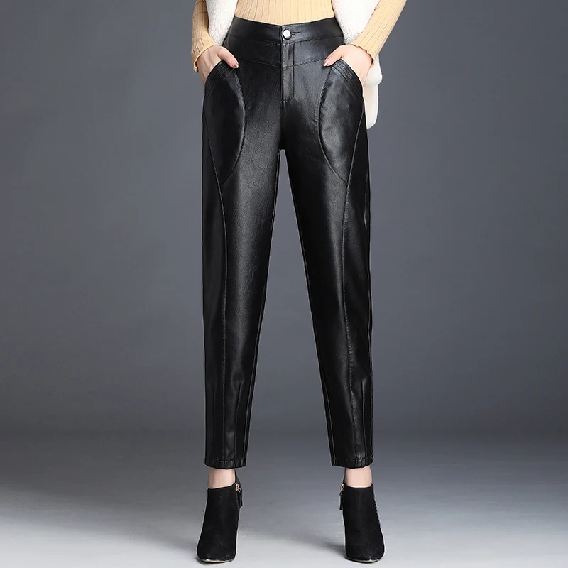 Модные женские кожаные брюки новые осенние и зимние из искусственной кожи тонкие
