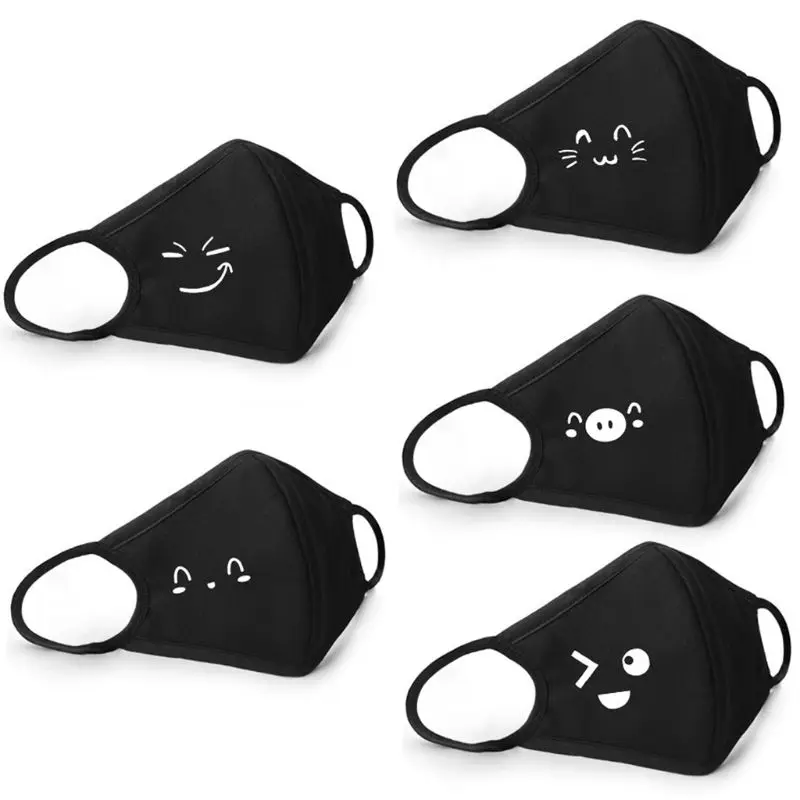 

2Pcs Adult Dustproof 3D Mouth Mask Cartoon Wink Smile Expression Thin Face Cover