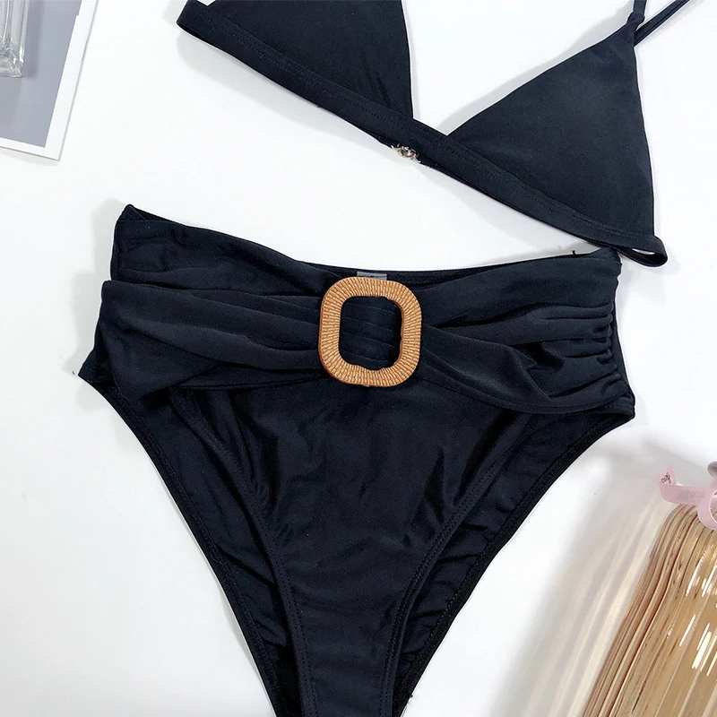 

New Sexy Black High Waist Bikini 2020 Female Swimsuit Women Swimwear Two-pieces Bikini set Bather Belt Bathing Suit Swim Lady