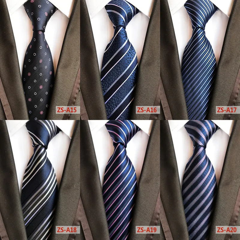 

100% Real Silk Ties Mens Business Neck Tie Polka Dot Groom Wedding Tie Men 8cm Striped Blue Necktie Solid Black Neckties A134