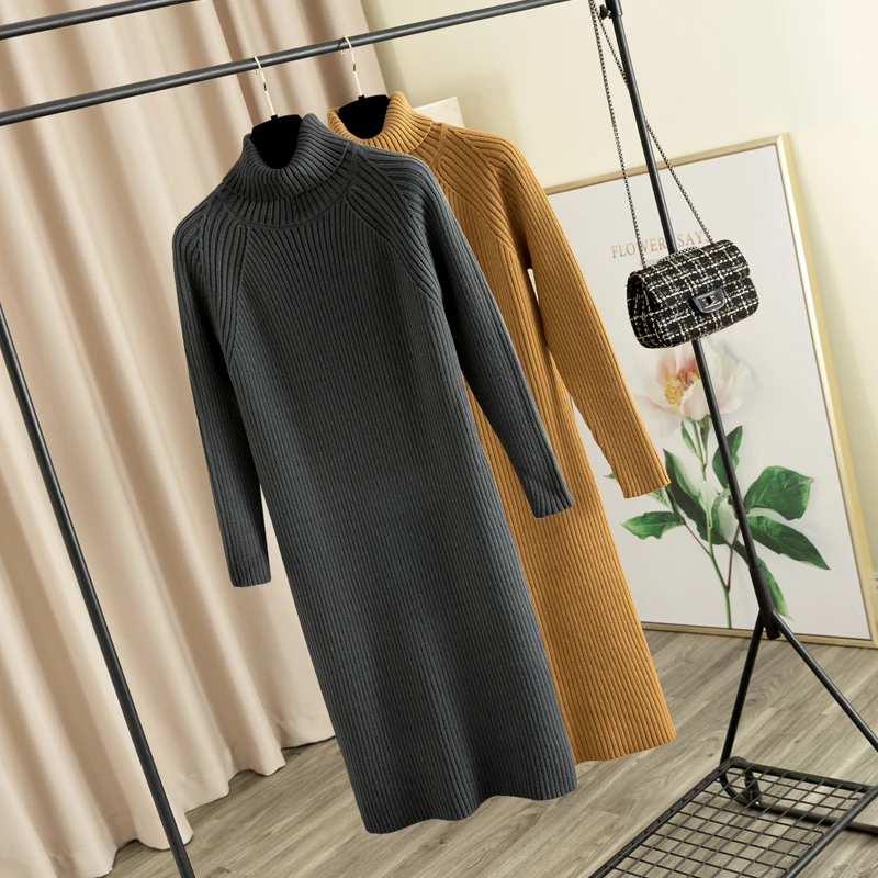 Женское трикотажное платье GIGOGOU длинное прямое вязаное свитер с высоким
