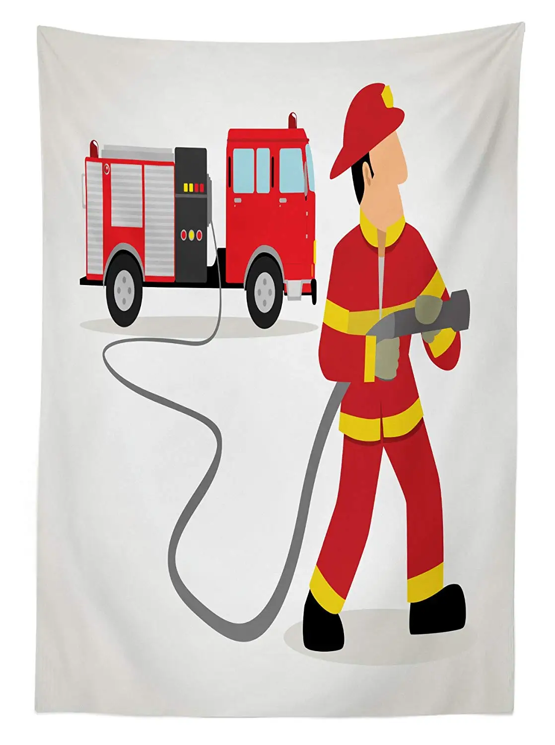 Пожарная машина скатерть мультфильм пожарный в униформе со шлангом и большой