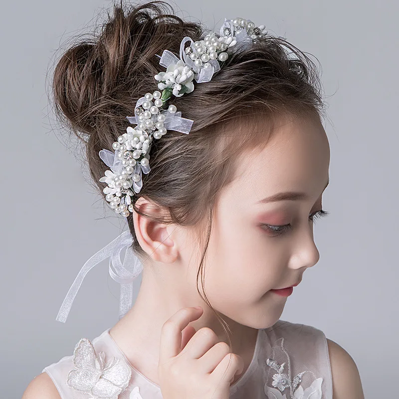 

Bride Flower Crown Hair Band Wedding Floral Kids Headband Garland Girl Pearl Wreath Hair Accessories Party Wedding Headpiece