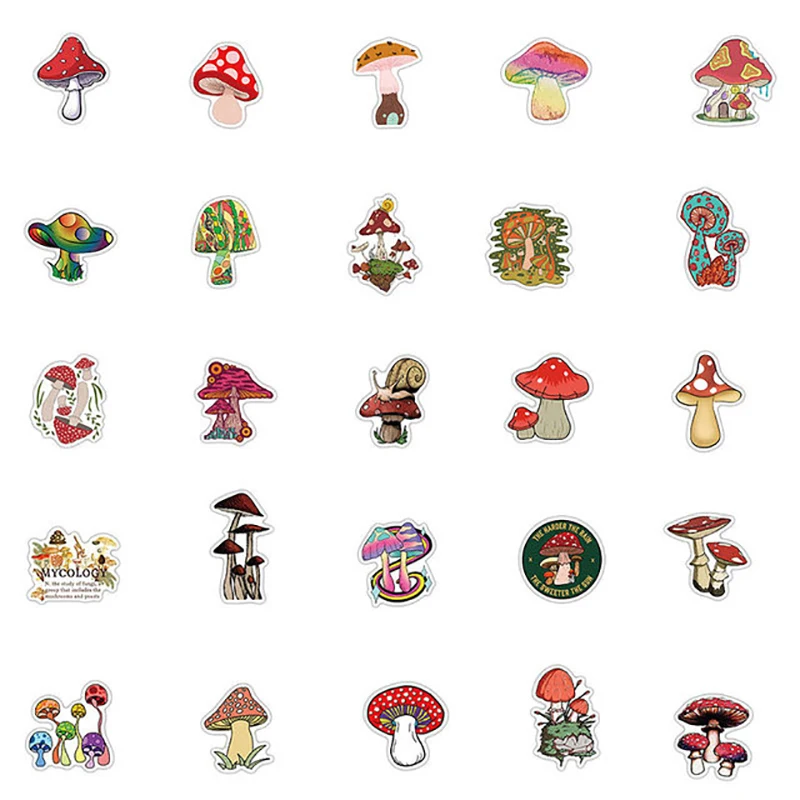 

50 PCS Plant Mushroom Cute Cartoon Sticker Notebook Carrying Suitcase Decoration