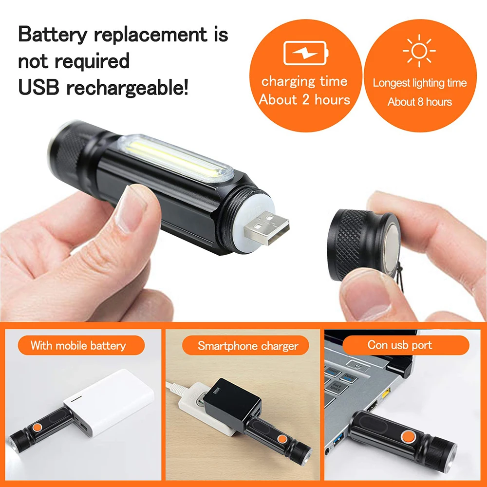 USB Перезаряжаемый светодиодный светильник-вспышка, велосипедный светильник, боковой светильник, дизайн+ задний магнит, многофункциональный масштабируемый фонарь для кемпинга
