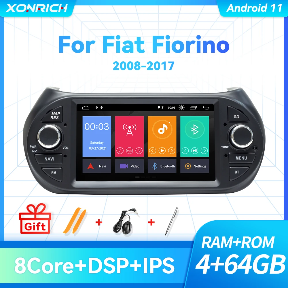 Автомобильный DVD-плеер IPS DSP 4 Гб 64 ГБ 1 din Android 11 для FIAT Fiorino Qubo Citroen Nemo Peugeot Bipper