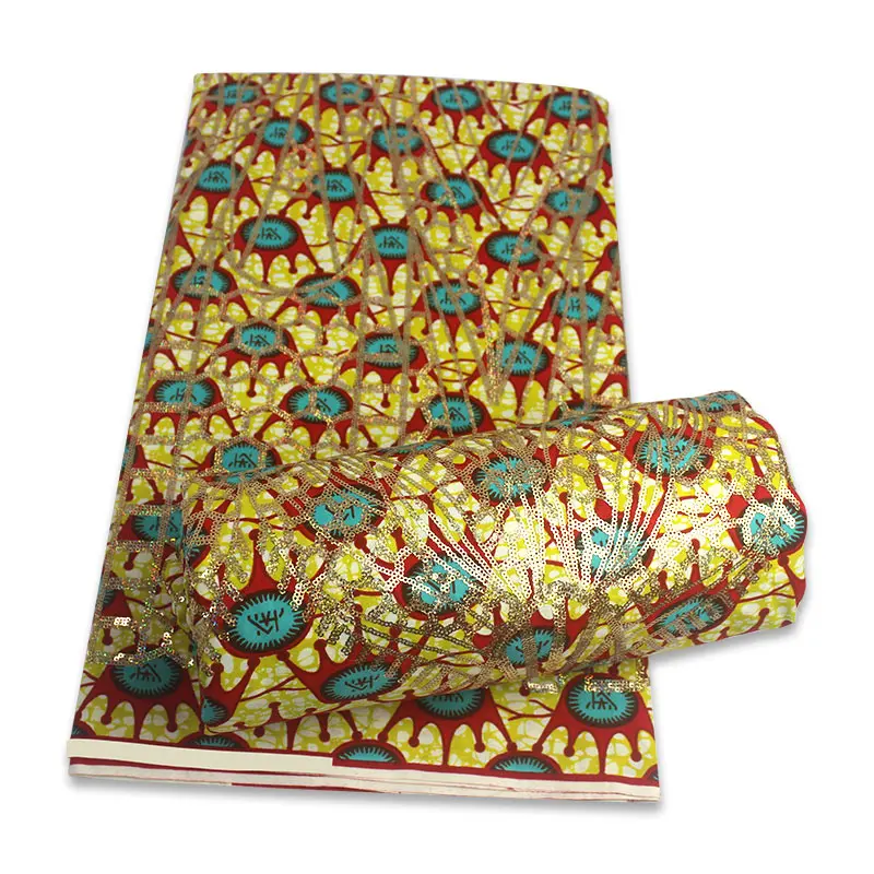 

African Wax Print Cotton Fabric 6yards Best Quality Ankara Wax Printed Fabric with Sequins for Sewing Party SH201221