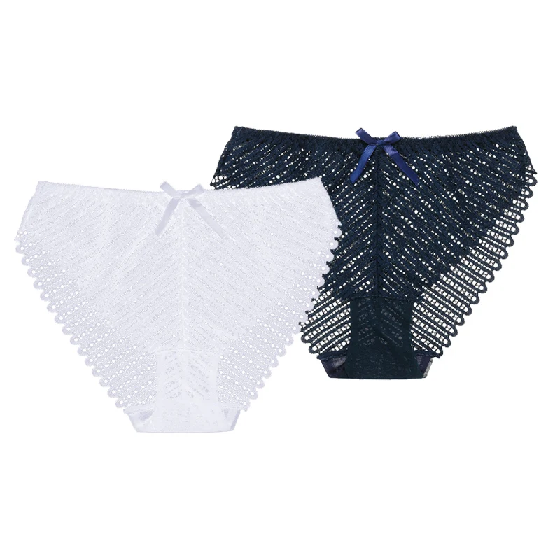 WHITE BULE Perfering 2 шт. трусики нижнее белье сексуальные кружевные трусики женские открытые удобные Дамское белье Низкая посадка интимный белый черный - Цвет: WHITE BULE