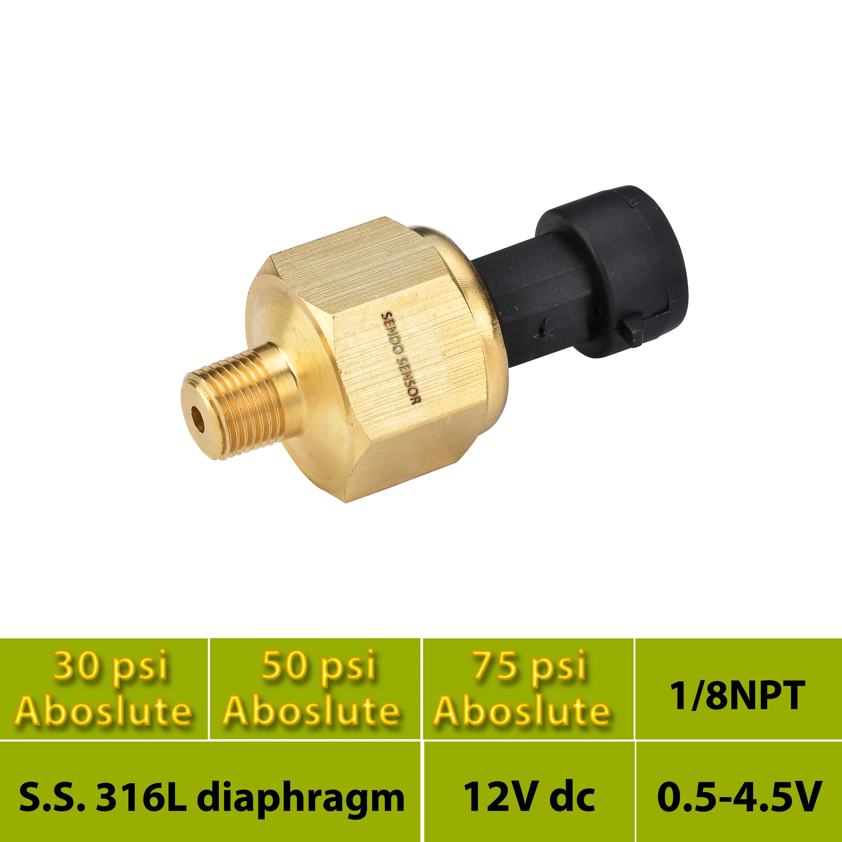 50psi 75psi, абсолютный, 30psi датчик давления, высокое качество, 1 8NPT, диафрагма из нержавеющей стали 316L, сигнал 0,5 v 4,5 V, 12 V, 24V