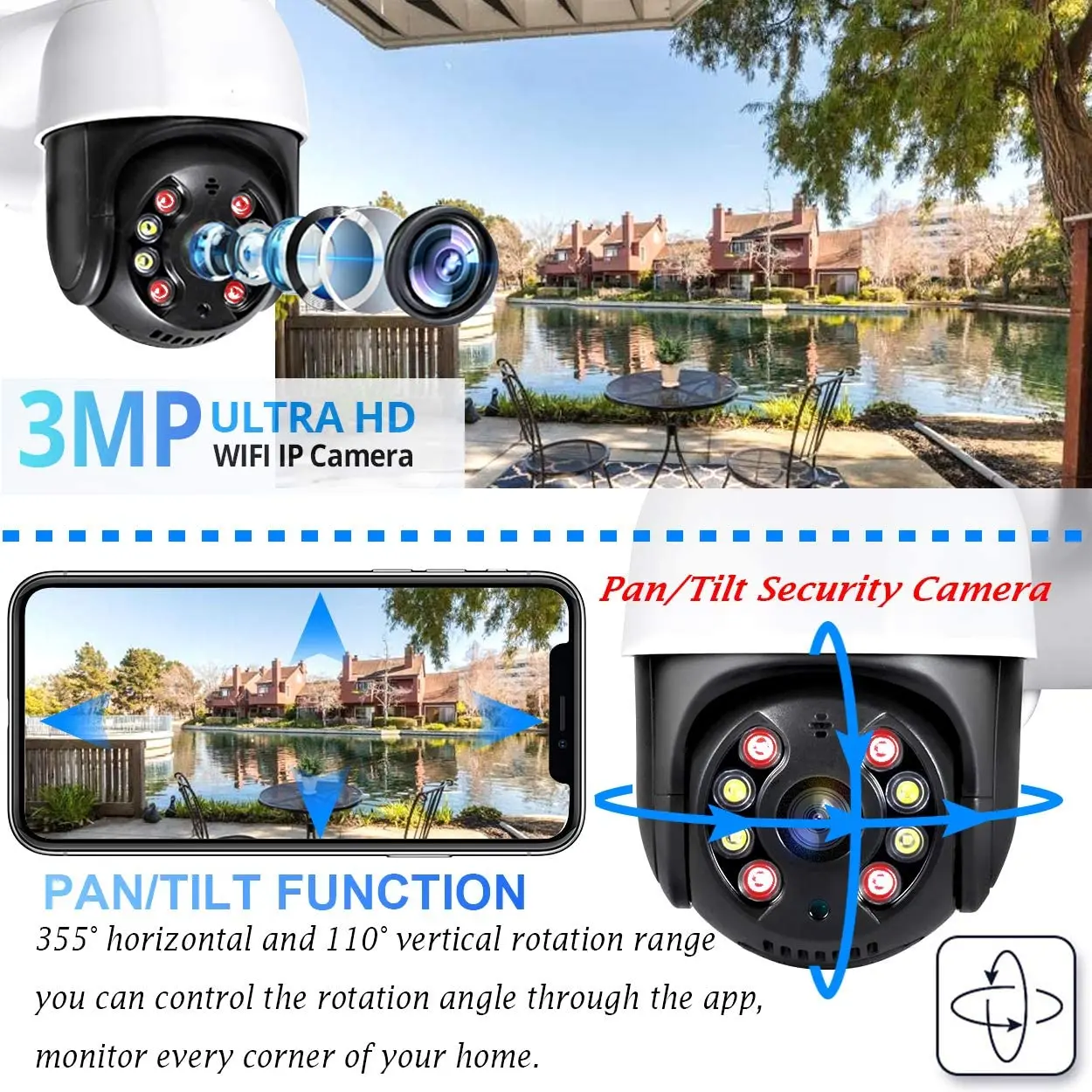 3mp ptz wifi camera ip outdoor ai human detect audio 1080p fhd ip camera color night vision wifi security cctv camera v380 pro free global shipping