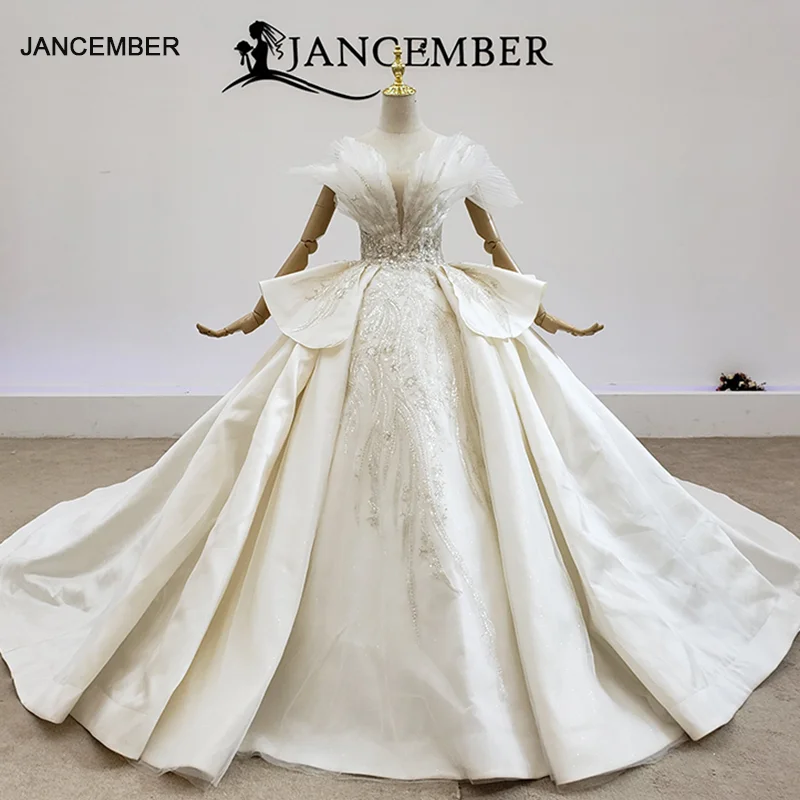 Атласное свадебное платье HTL1518 белое плать 2020 с коротким рукавом бусинами