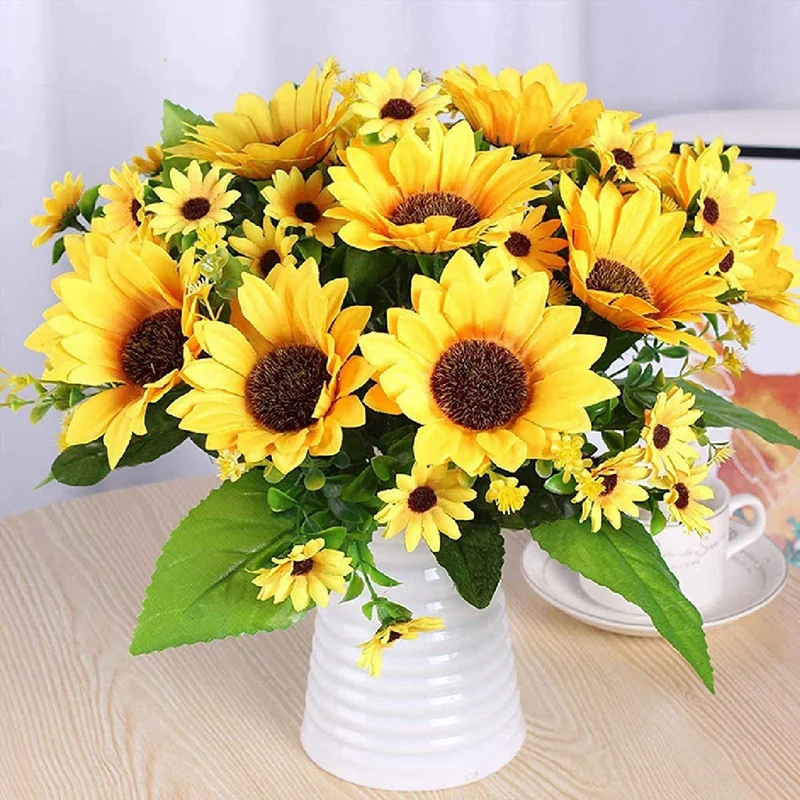 

Hot 6 Bouquet Artificial Sunflower Fake Sunflower with Stem for Office Home Birthday Party Indoor Outdoor Decoration 12 Inch