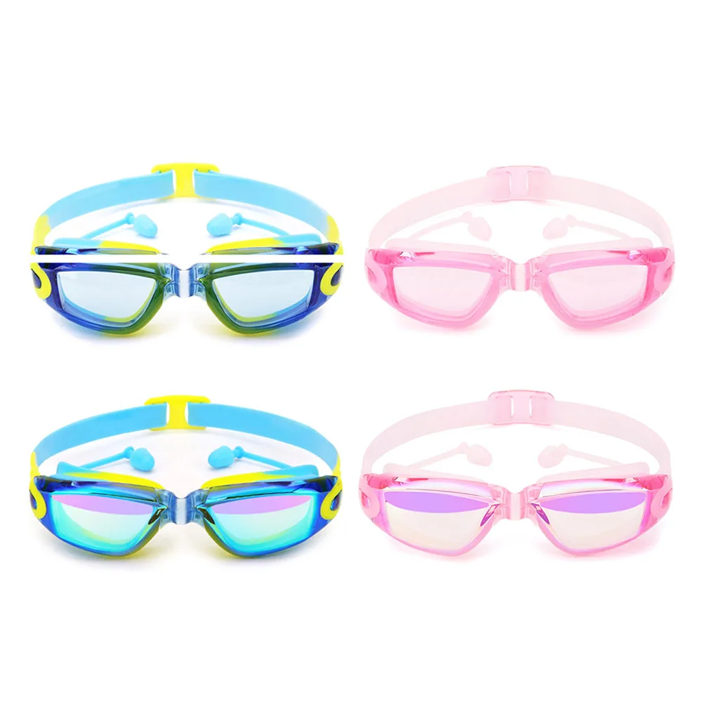 Силиконовые очки для плавания анти туман УФ детские спортивные с ушками