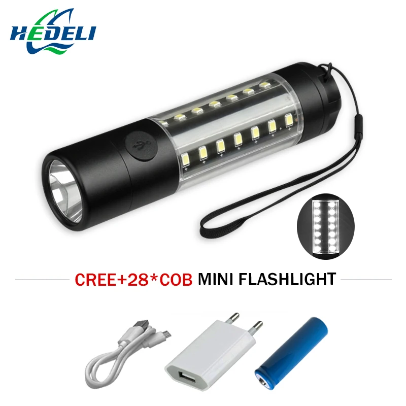 Портативный USB фонарик мини светодиодный CREE XML T6 cob водонепроницаемый фонарь