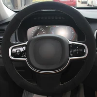 hot sale diy black suede car steering wheel cover for volvo xc90 2015 2017 new pattern interior