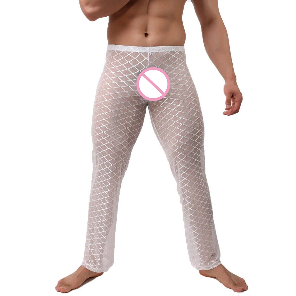 

Men Underwear Pants Mesh See Through Long Johns Breathable Loose Trousers Transparent Sleep Bottoms Pajama Pants Gay Sleep Pants