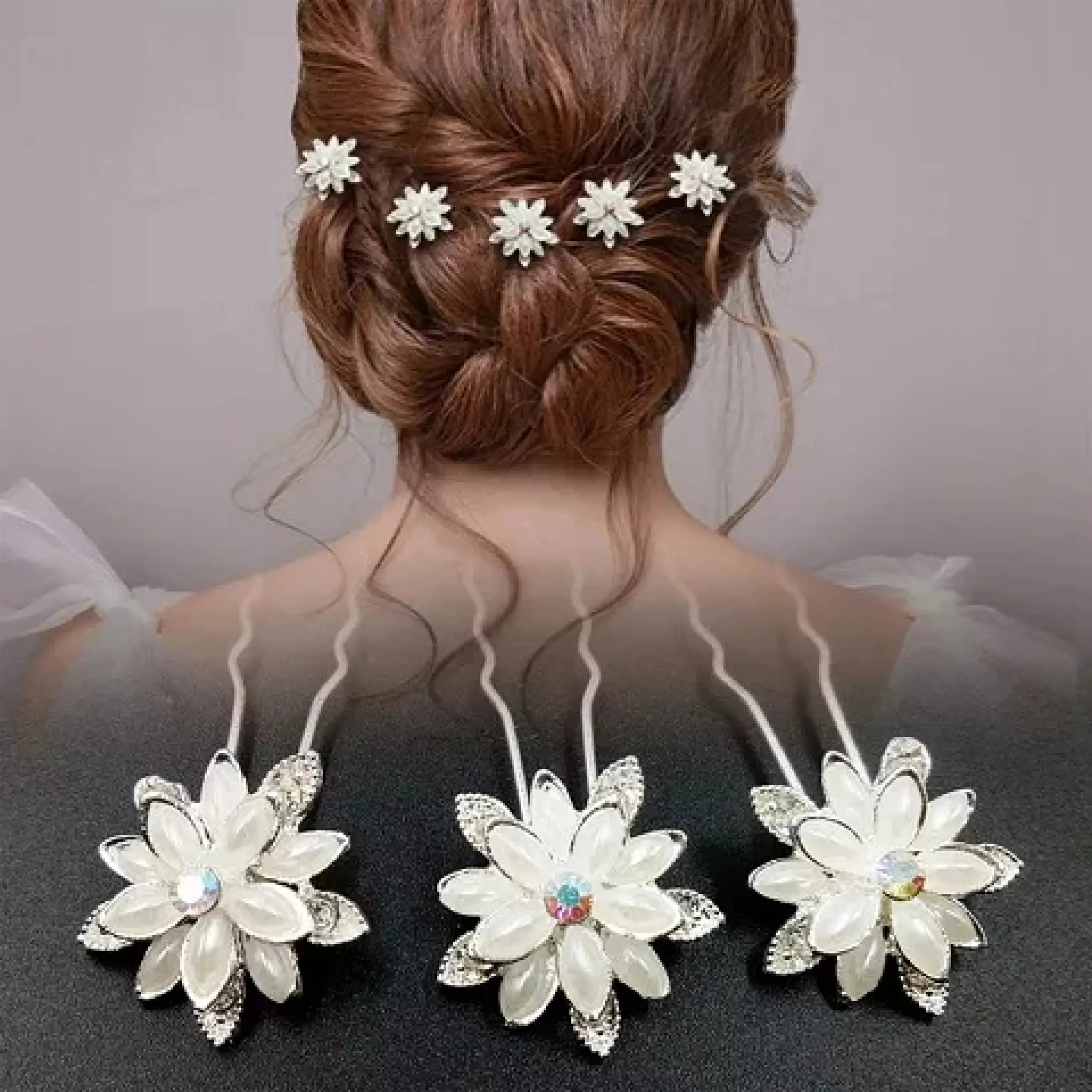 

5Pcs/Set Pearl flower hairpin Fashion Women U Shape Flower Hair Pins Metal Barrette Pearl Clips Hair Accessories Wedding Hairsty