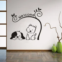 pet shop welcome sign vinyl sticker lovely cat dog wall decal welcome texts wall window poster home front door decoration