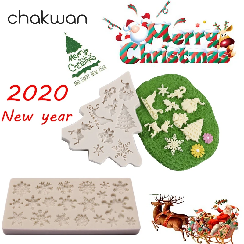 Силиконовая форма в виде снежинок на новый год 2020 для шоколадного торта не