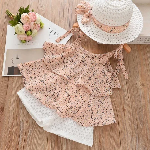 az1614 pink Bear Leader/платья для малышей; летняя одежда для девочек; платья с цветным принтом и шляпой; платья из 2 предметов - Цвет: az1614 pink
