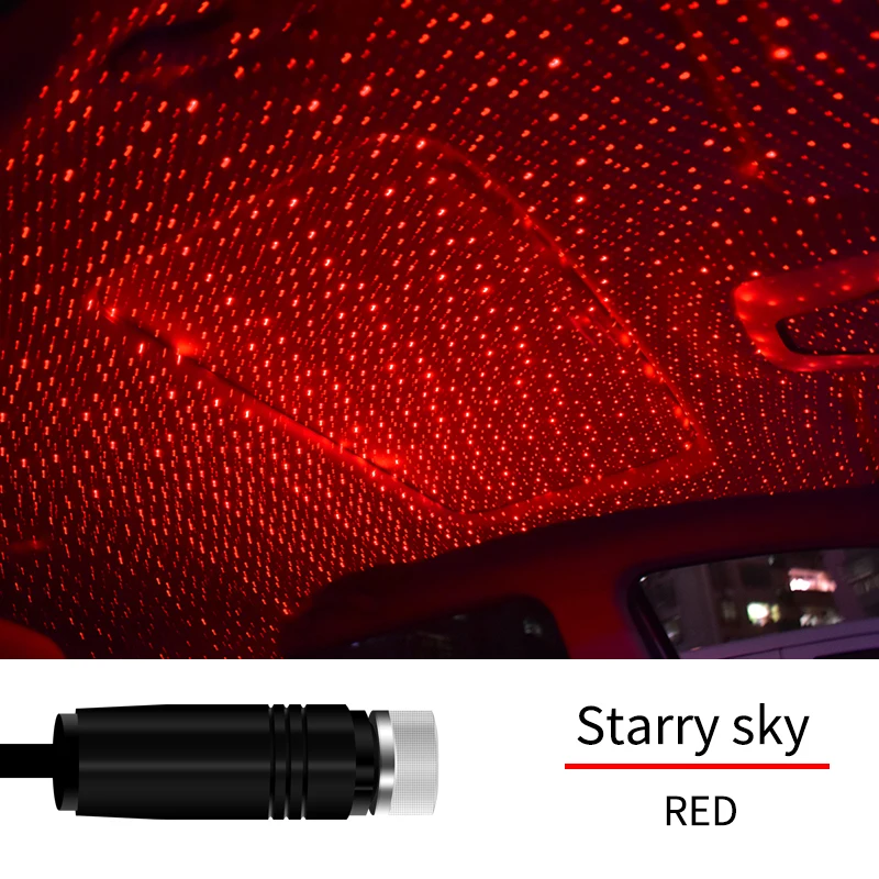 Red Подсветка салона авто,Универсальный автомобильный интерьерный светильник,светильник звездный дождь, автомобильная атмосферная лампа, USB звездный купол в автомобиле, Звездный светильник, атмосферный светильник на крыше - Испускаемый цвет: Red