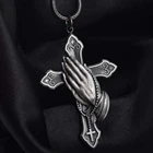 Винтажное ожерелье с крестом для молитвы, христианская черная подвеска с молитвенным крестом Иисуса в Религиозном стиле, ювелирные изделия, черная подвеска