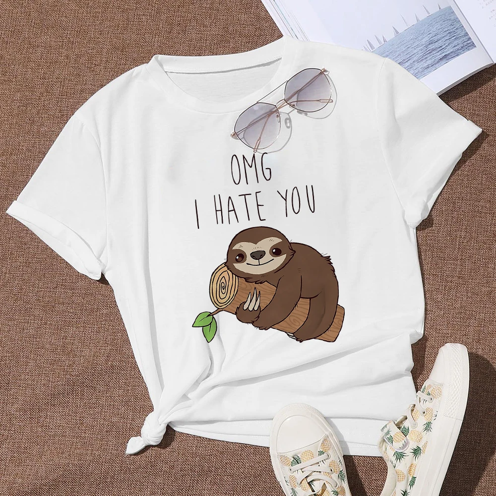 

Sloth Printed Animal Tshirt OMG I HATE YOU Letter Speak Yourself Merch T Shirt Short Sleeve Women Summer Cute Tops For