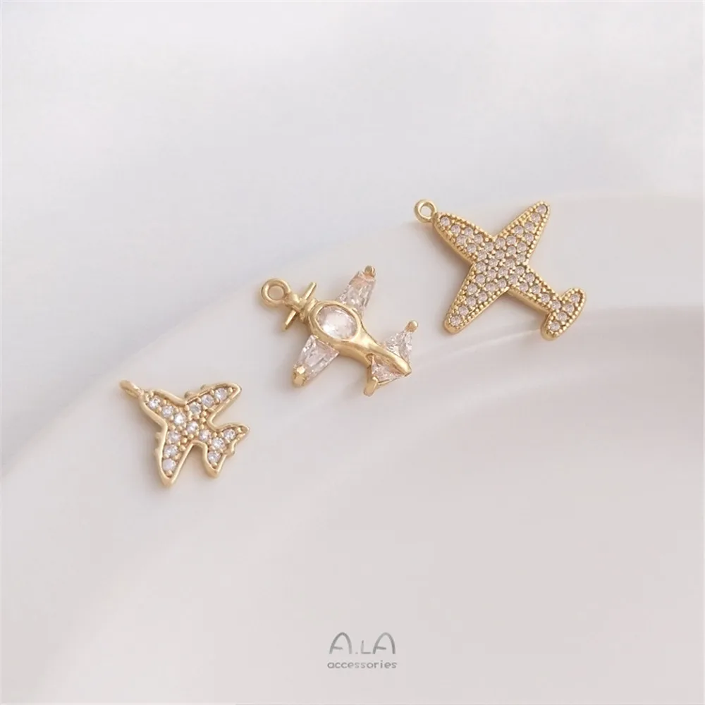 

14K Gold Filled Plated Brass Micro Set Zircon Aircraft Pendant Handmade Fashion Pendant DIY Necklace Bracelet Head Accessories