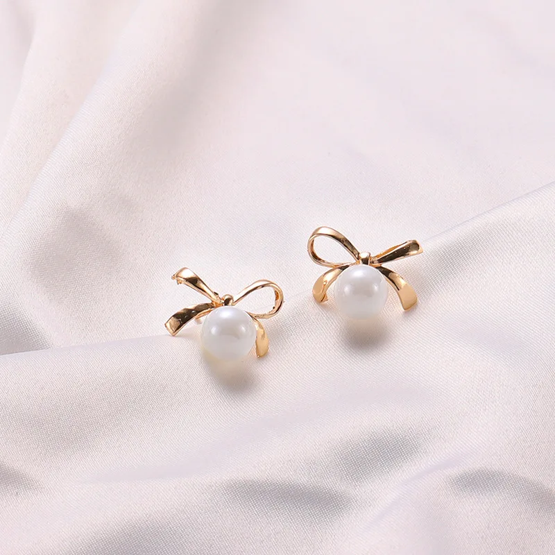 Корейская имитация жемчуга лук серьги в ретро-стиле с бантом для маленьких