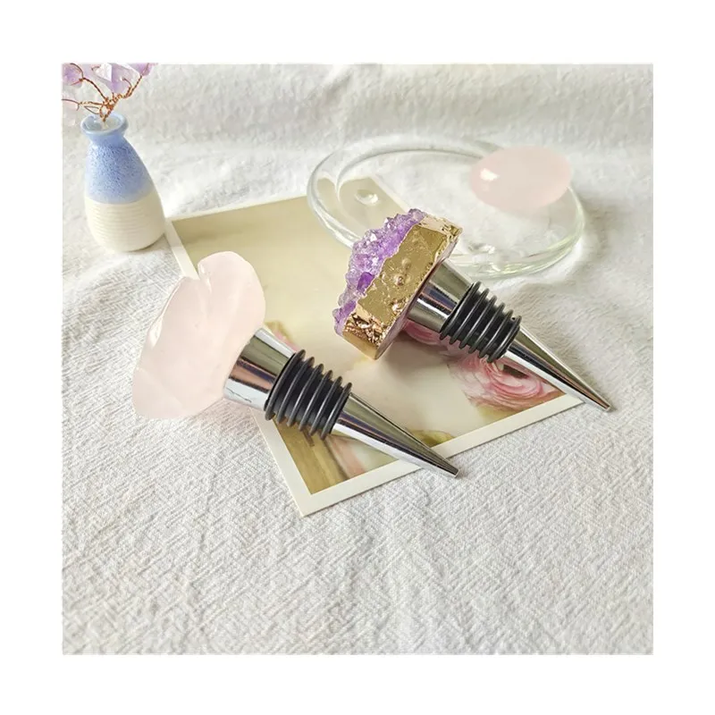 

Wholesale Healing Crystals Wine Stopper Rose Quartz Bottle Stoppers Amethyst Cluster Bar Accessories For Christmas Gifts