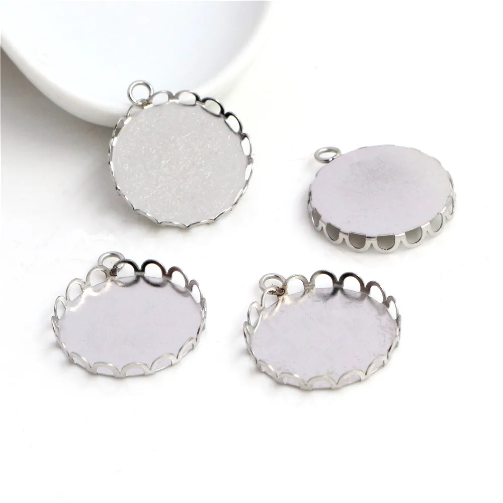 

( No Fade ) 10pcs 20mm Inner Size Stainless Steel Material Simple Style Cabochon Base Cameo Setting Charms Pendant Tray (T5-45)