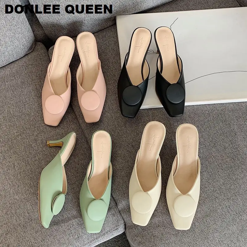 DONLEE QUEEN/женские брендовые шлепанцы Женские туфли на низком каблуке с квадратным