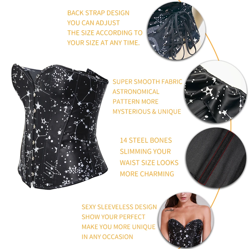 Корсет астрономический с принтом пикантный бюстье рукавами в готическом стиле