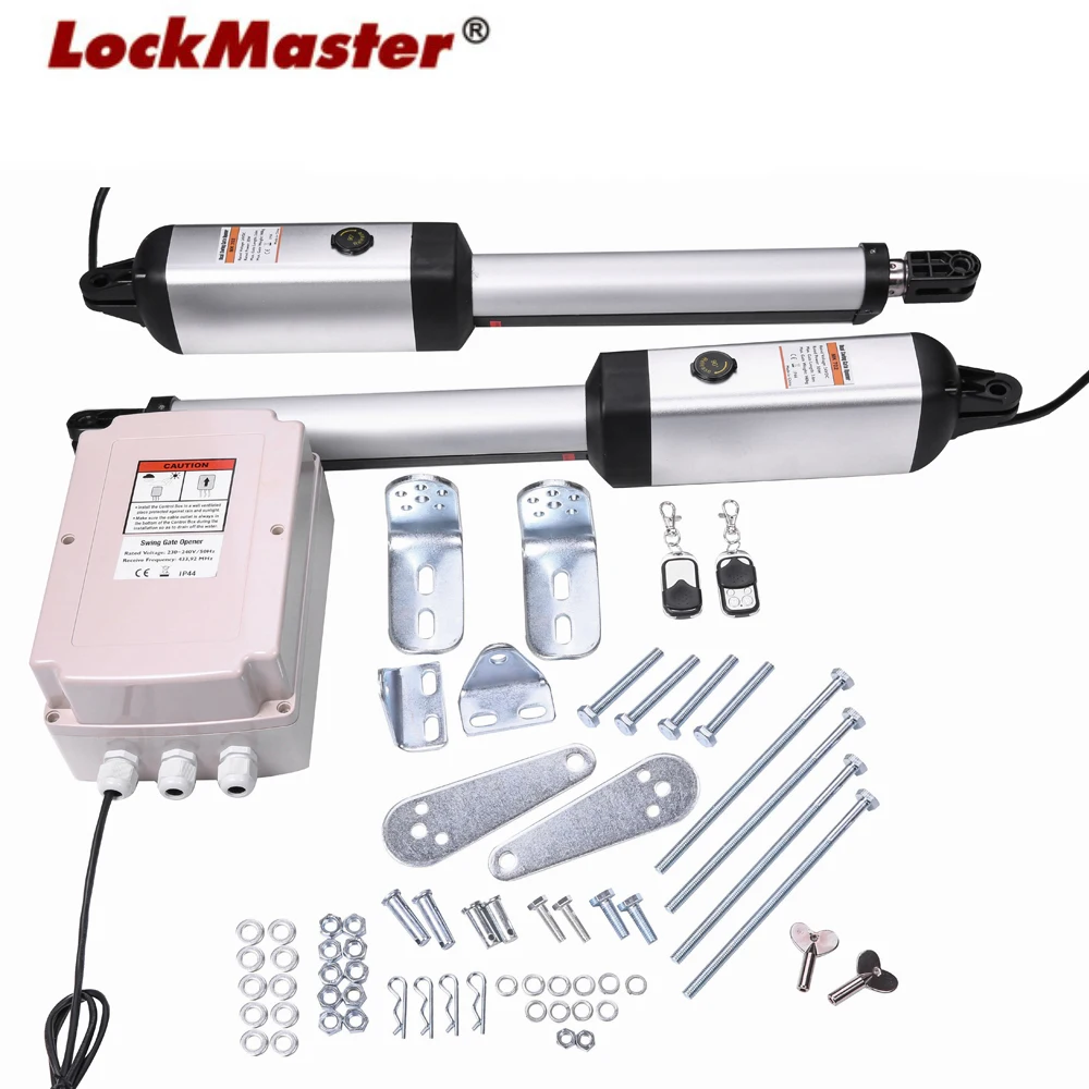 

Lockmaster Automatic Gate Opener Kit Medium Duty Dual Gate Operator for Dual Swing Gates 24V Motor Double Arm Swing Gate Opener
