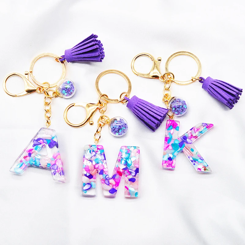 

New Tassel Epoxy Letter Keychain Crystal Stone Capital English Letter Keychain Pendant Keychain Wholesale Fashion Chic Keychain