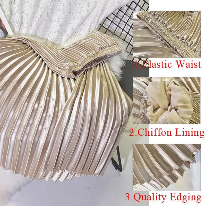 Юбка женская плиссированная атласная длинная винтажная юбка в Корейском стиле с