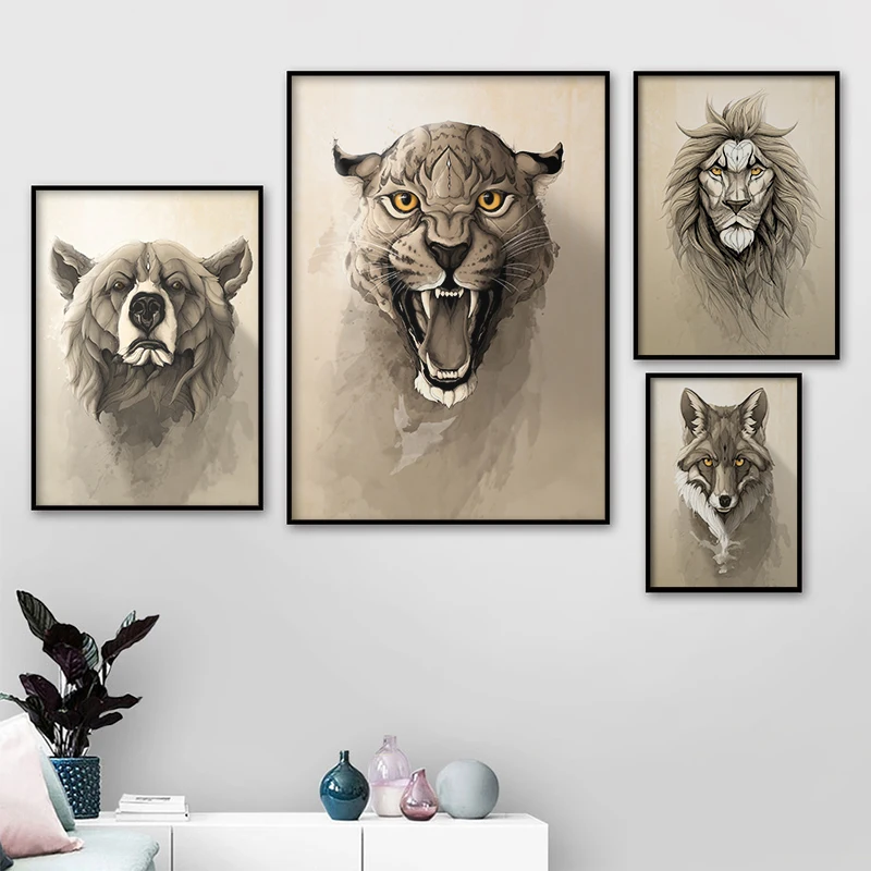 

Canvas Painting Animal Wall Art Lion Tiger Bear Woof Posters and Prints Wall Pictures for Living Room Decoration Home Decor