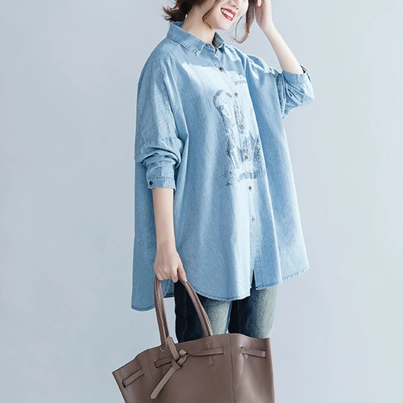 CHICEVER 2020 весенние джинсовые женские топы и блузки с принтом рукав летучая мышь